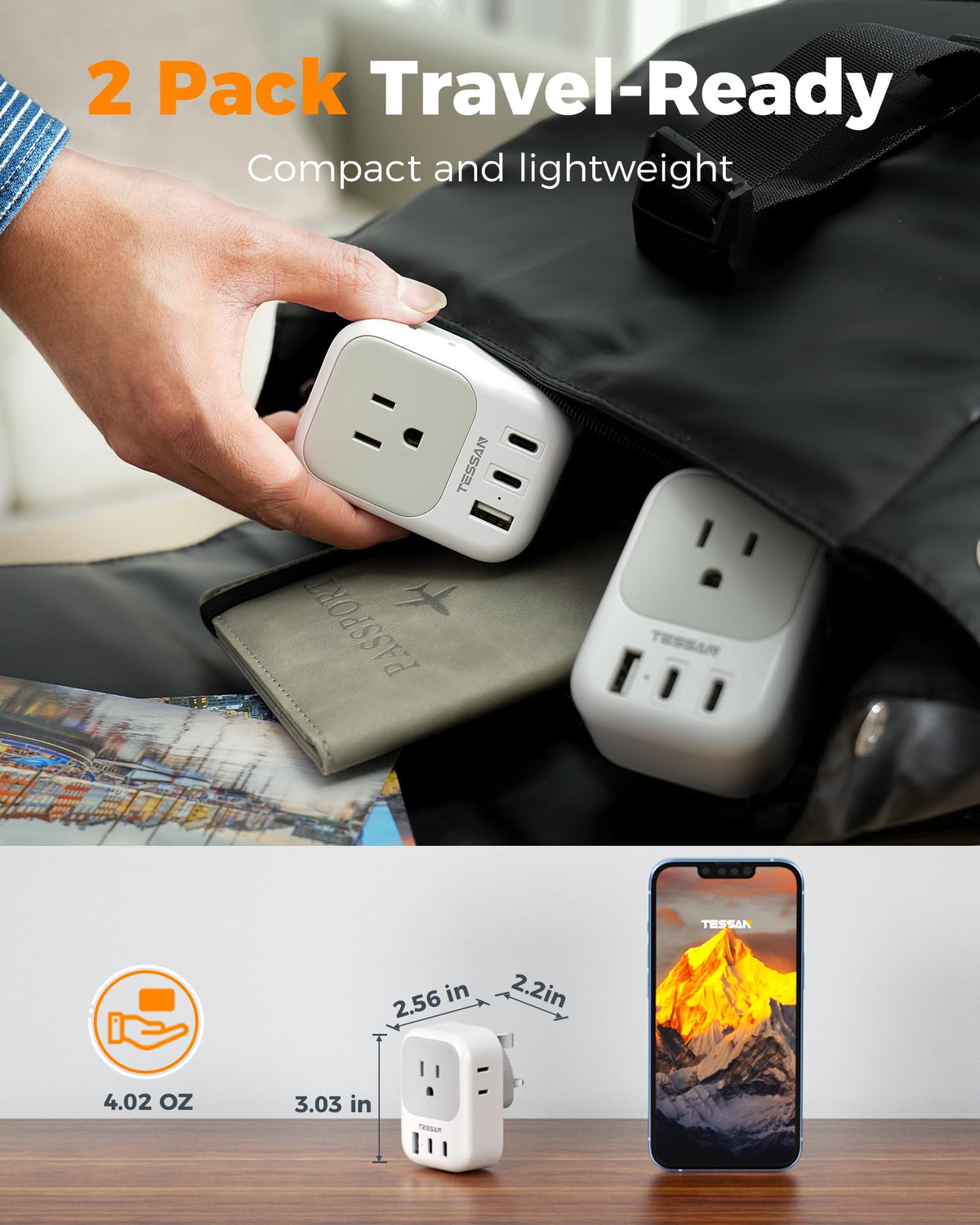 TESSAN four-sided design prevents blocking when charging multiple devices.