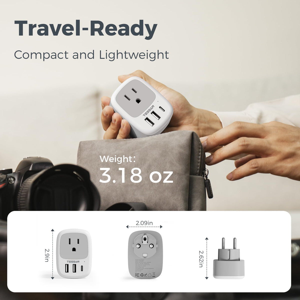 TESSAN Greece travel adapter with smart USB ports for efficient charging.