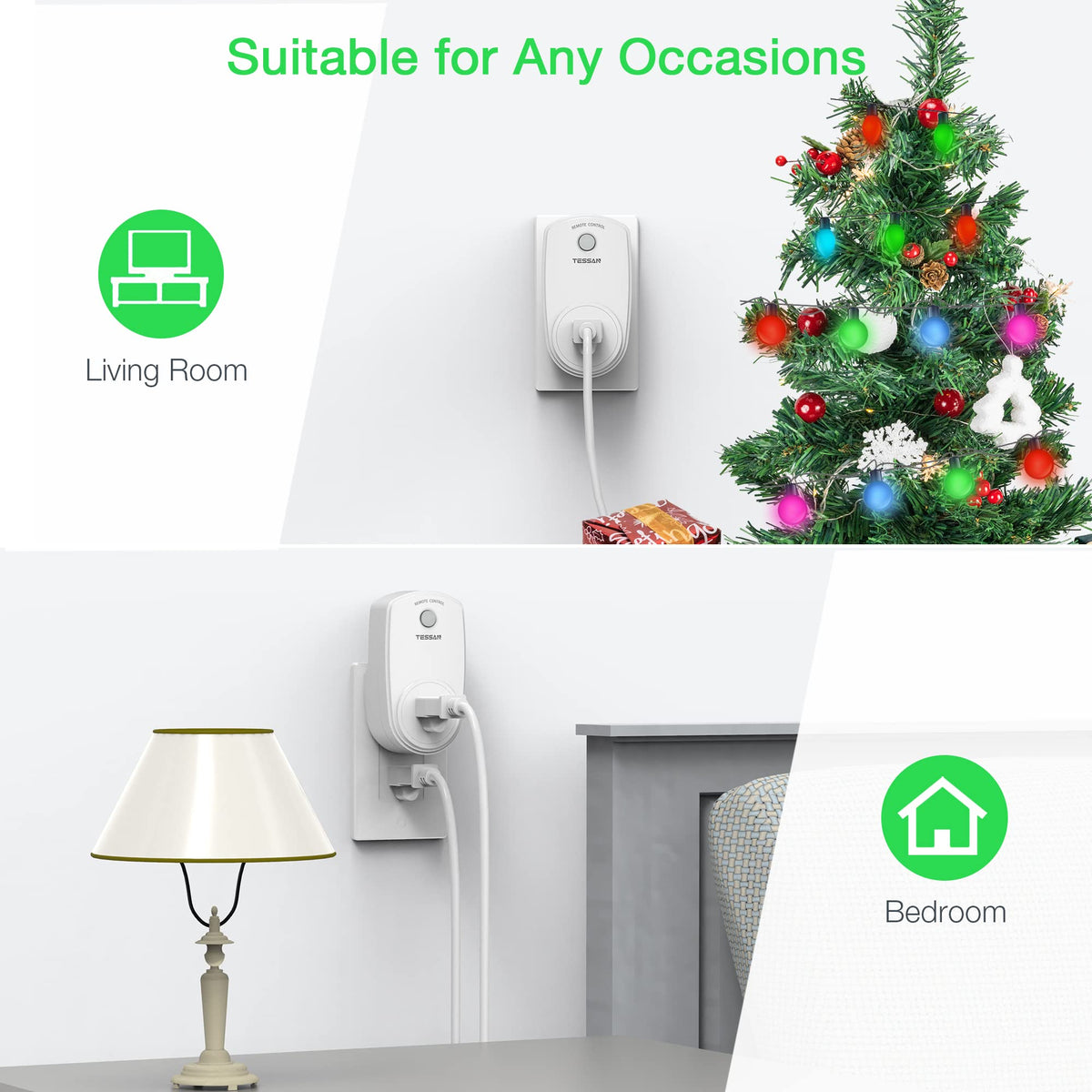 TESSAN indoor uses in living room, bedroom, and office.