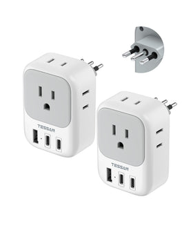 TESSAN Italy travel plug adapter 2-pack with four outlets and USB-C for simultaneous charging.