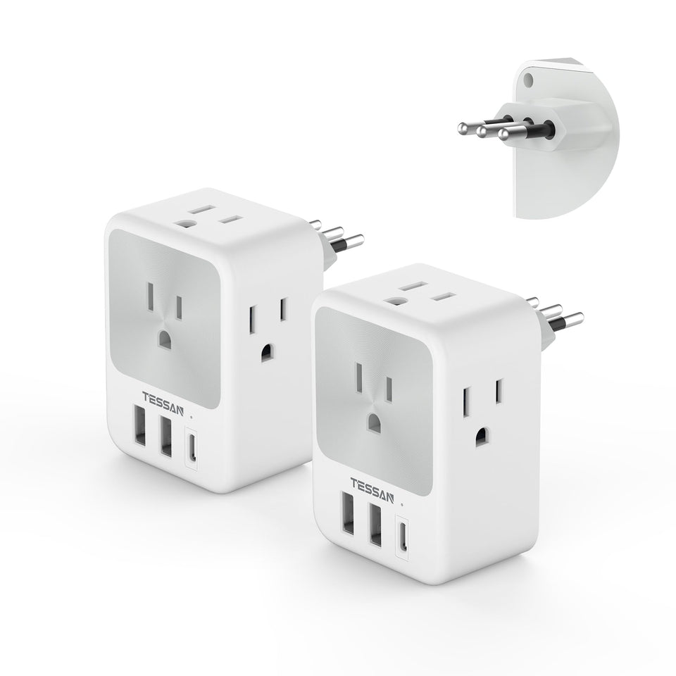 TESSAN Italy travel plug adapter with four outlets and USB-C for versatile charging
