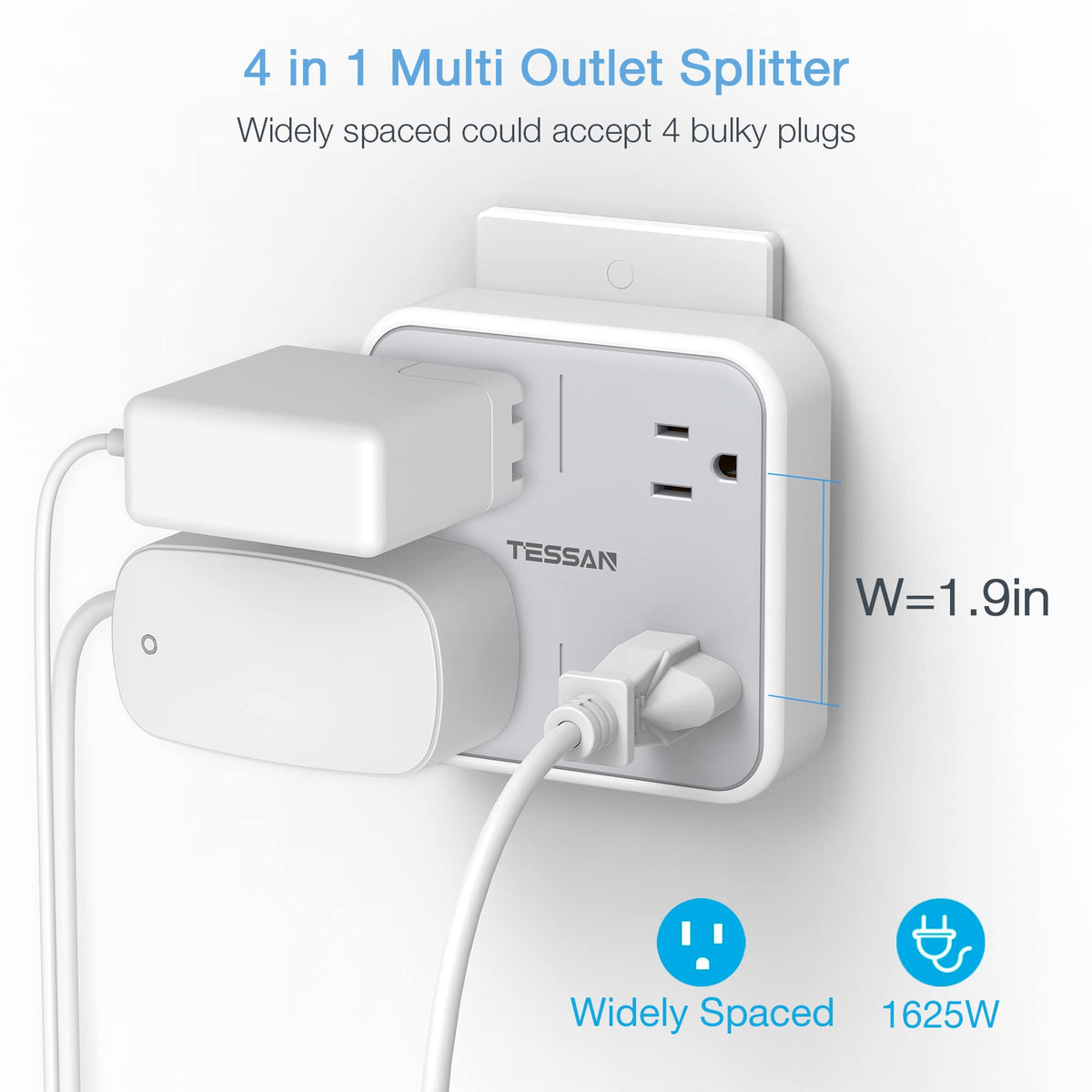 TESSAN outlet splitter showing four ports for dorm rooms and desks