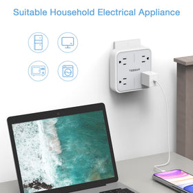 TESSAN 4-outlet wall charger shown in a sleek gray housing