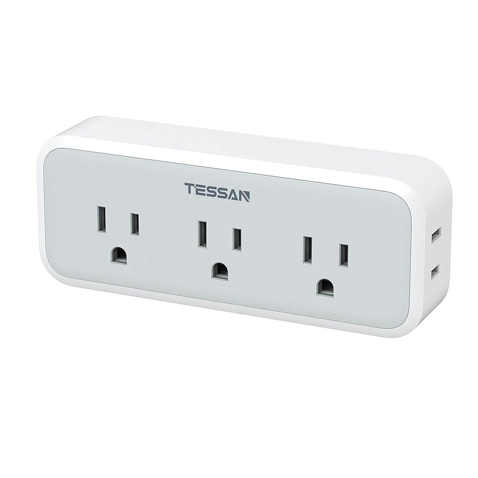 TESSAN multi plug outlet extender with five outlets for simultaneous device charging.