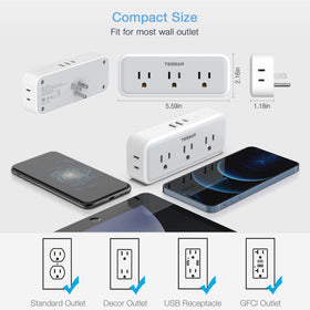 TESSAN surge protection feature on wall plug extender safeguards electronics