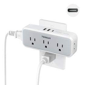 TESSAN multi plug outlet extender top view showing space-saving wall hub