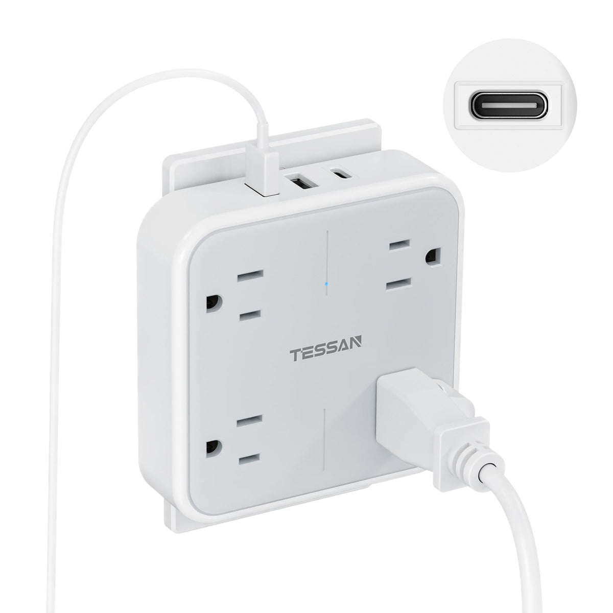 TESSAN multi-plug extender with widely spaced ports for bulky adapters.
