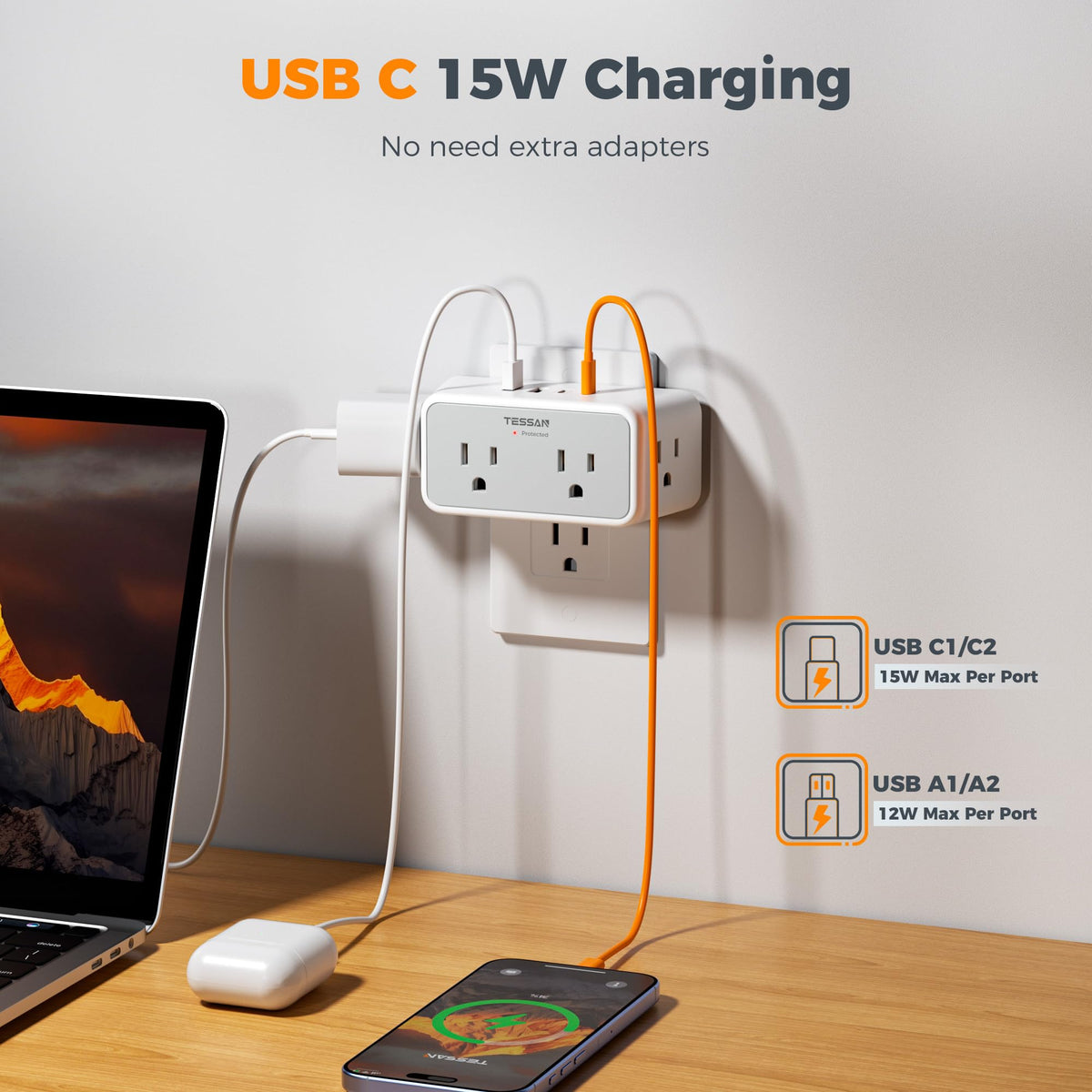 TESSAN USB-C and USB-A ports enable faster charging for devices