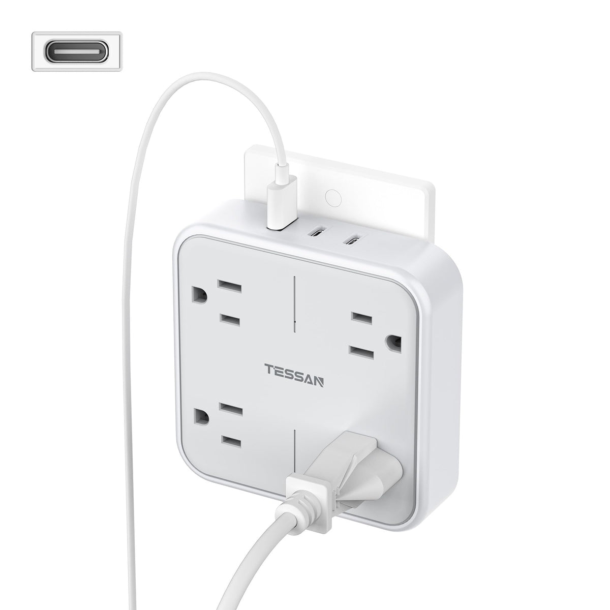 TESSAN multi-plug outlet with wide spacing for clutter-free power access