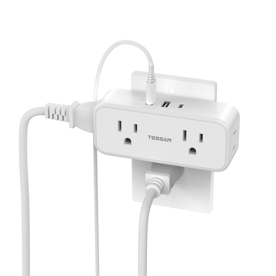 TESSAN outlet extender with four AC outlets and three USB ports for versatile charging