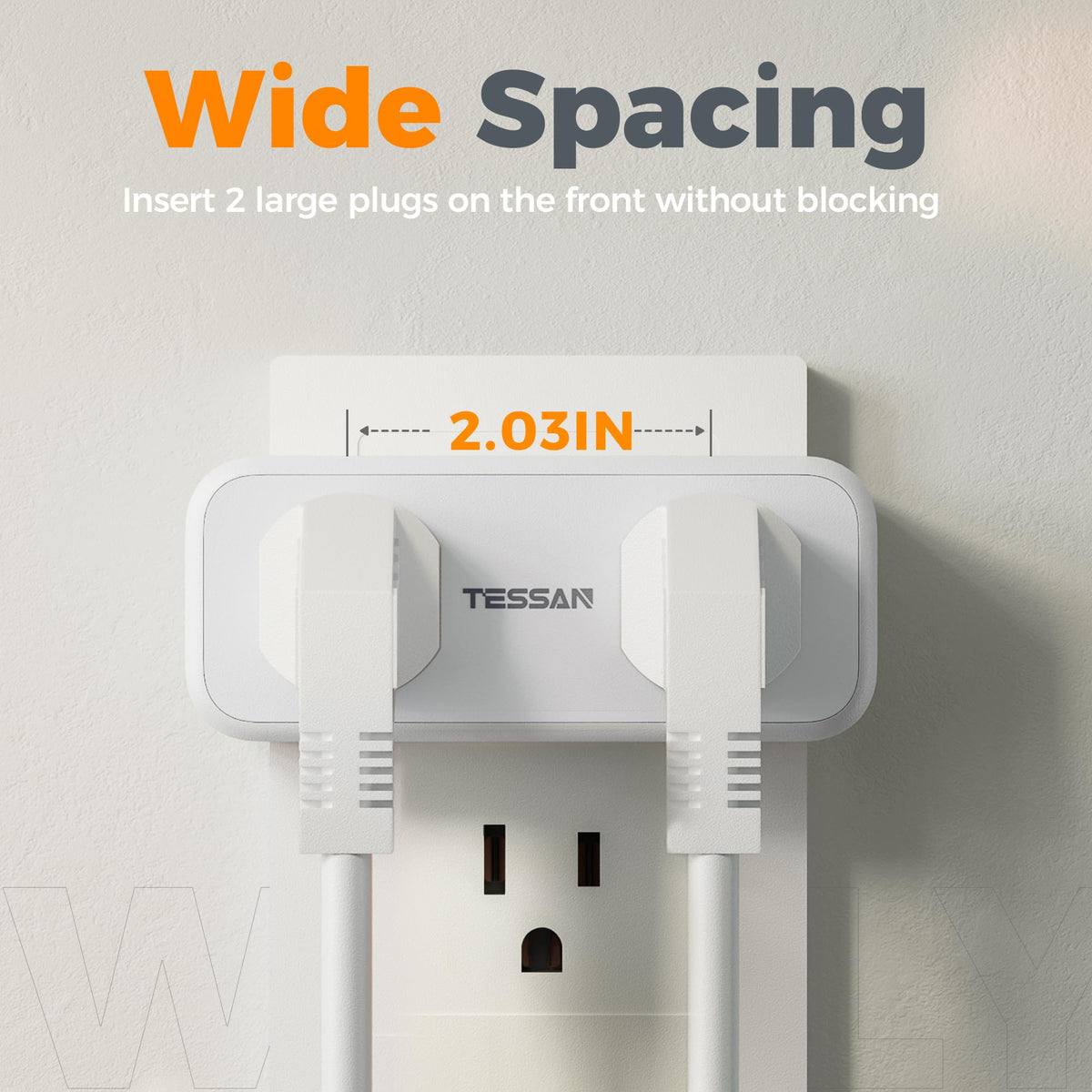 Compact wall plug design saves desk space and keeps surfaces tidy