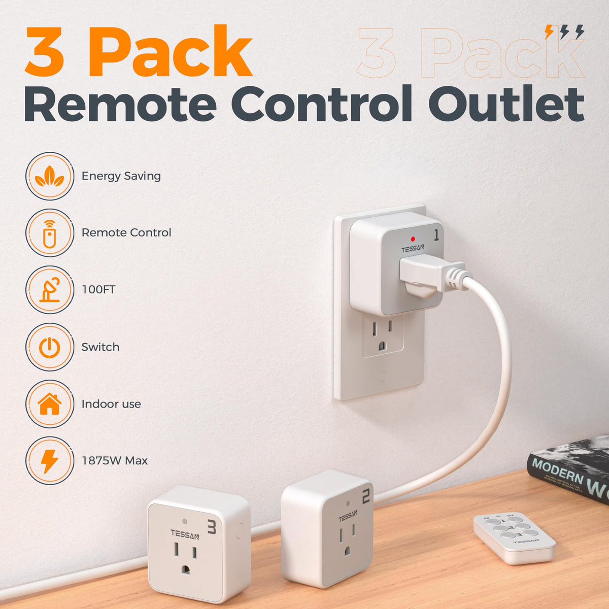 TESSAN outlets mounted on wall demonstrating space-saving placement