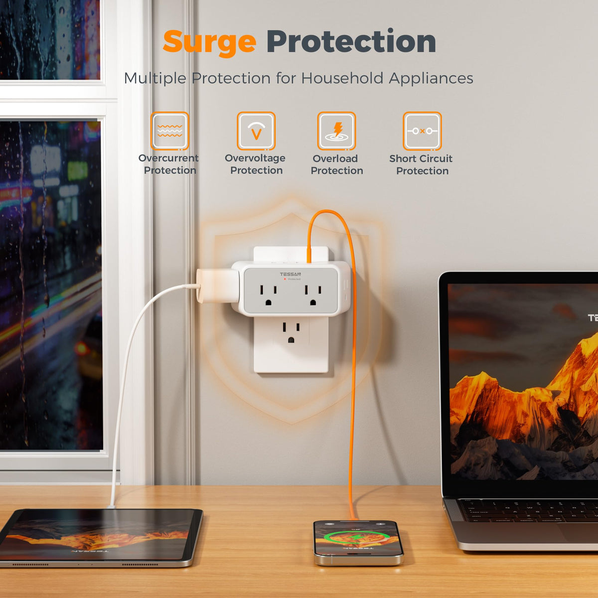 TESSAN surge protection safeguards equipment from spikes in busy homes