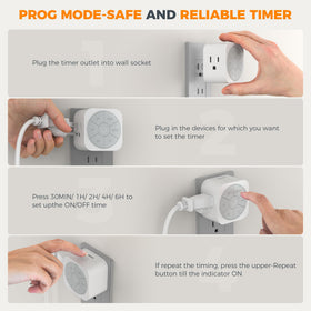 TESSAN timer plugged into outlet, ON/OFF switch visible for easy control.