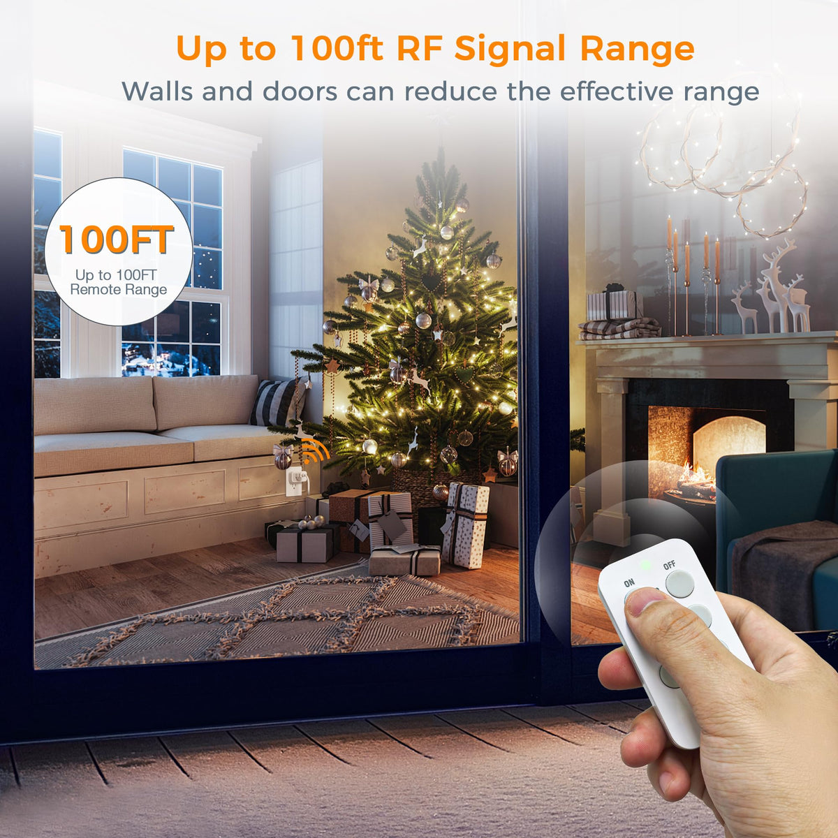 TESSAN remote control outlet at 100 ft, for distant room control.