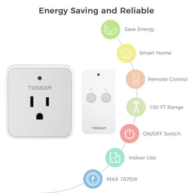 TESSAN remote control outlet plugged into wall powering living room lamps.