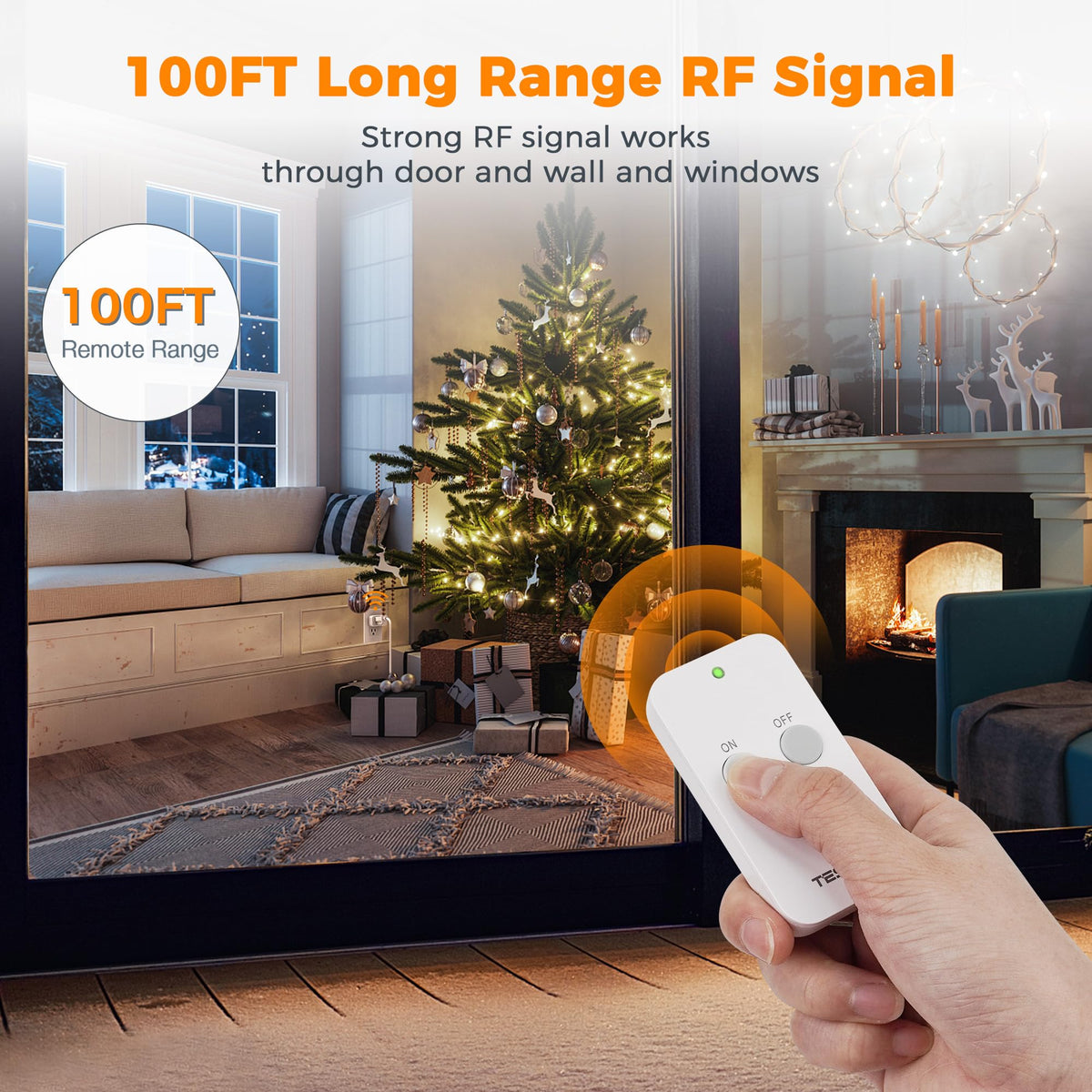 TESSAN remote-control outlet remote in hand for quick wireless operation