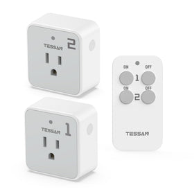 TESSAN remote-control outlet setup demonstrates plug-and-play convenience.