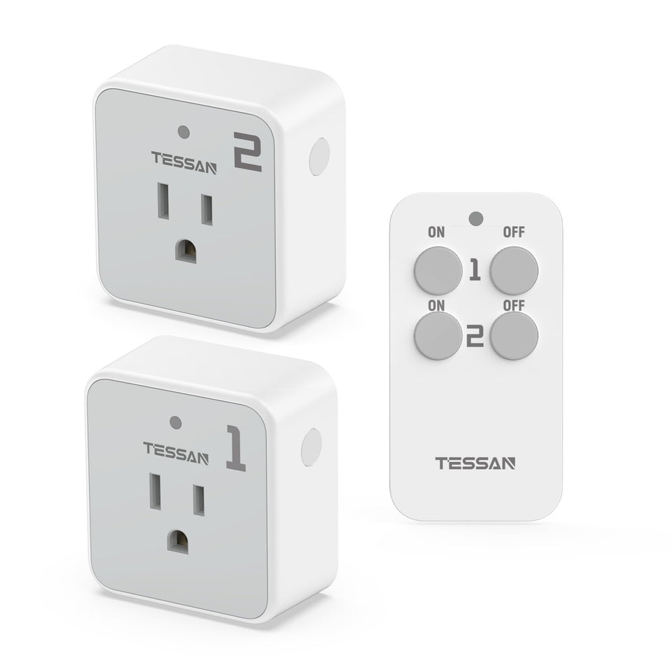 TESSAN remote-control outlet setup demonstrates plug-and-play convenience.