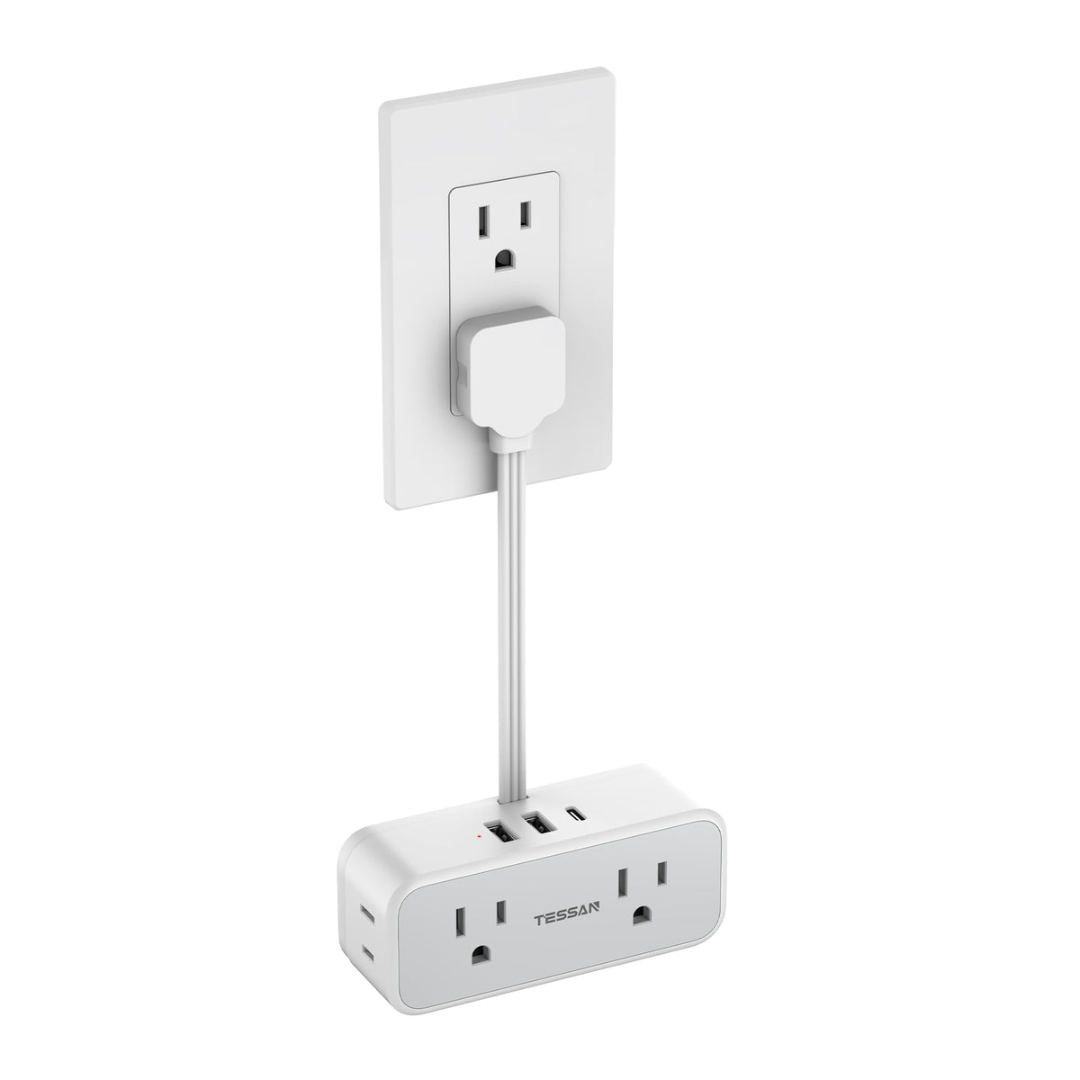 TESSAN short-extension-cord with flat plug (0.5ft) keeps cables tidy and tucked away.