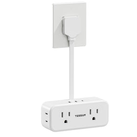 TESSAN short extension cord with flat plug keeps outlets accessible for compact spaces