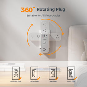 TESSAN six-outlet design powers multiple devices at once with space.