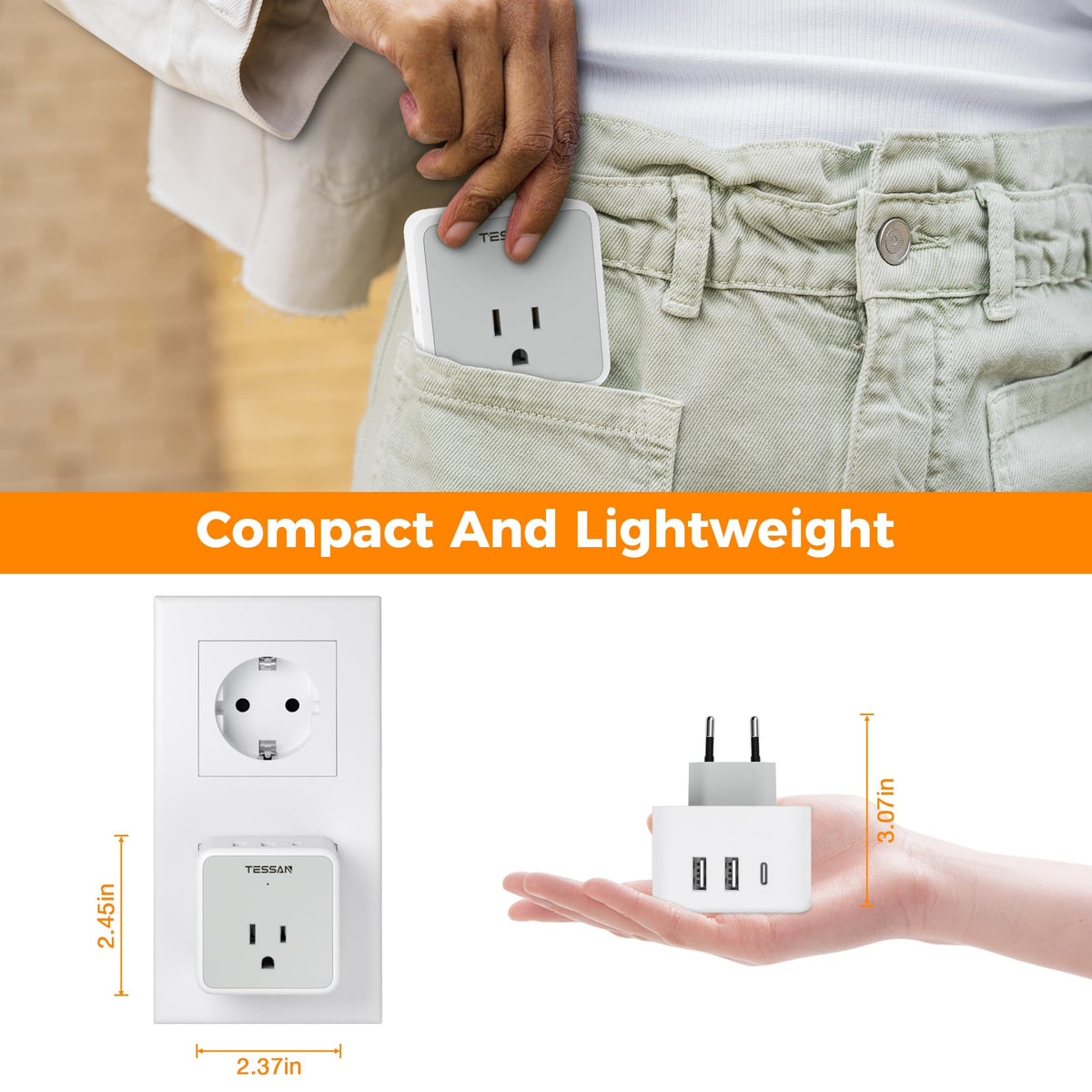 Six-device charging with three outlets and three USB ports for busy stays