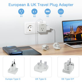 TESSAN six-in-one travel plug highlights multiple ports for devices.