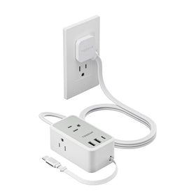 TESSAN small flat plug power strip with 3 AC outlets and 3 USB ports for multitasking charging