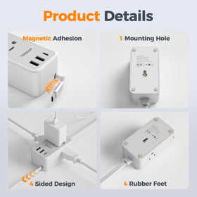 TESSAN anti-slip feet keep the power strip steady on a desk