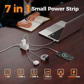 TESSAN flat-head extension cord designed to fit behind furniture and save space