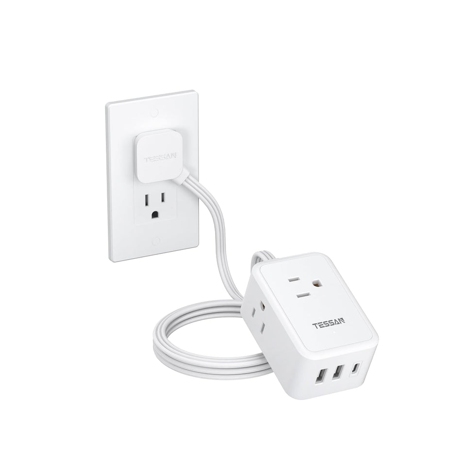 TESSAN small flat plug power strip front view for a compact travel setup