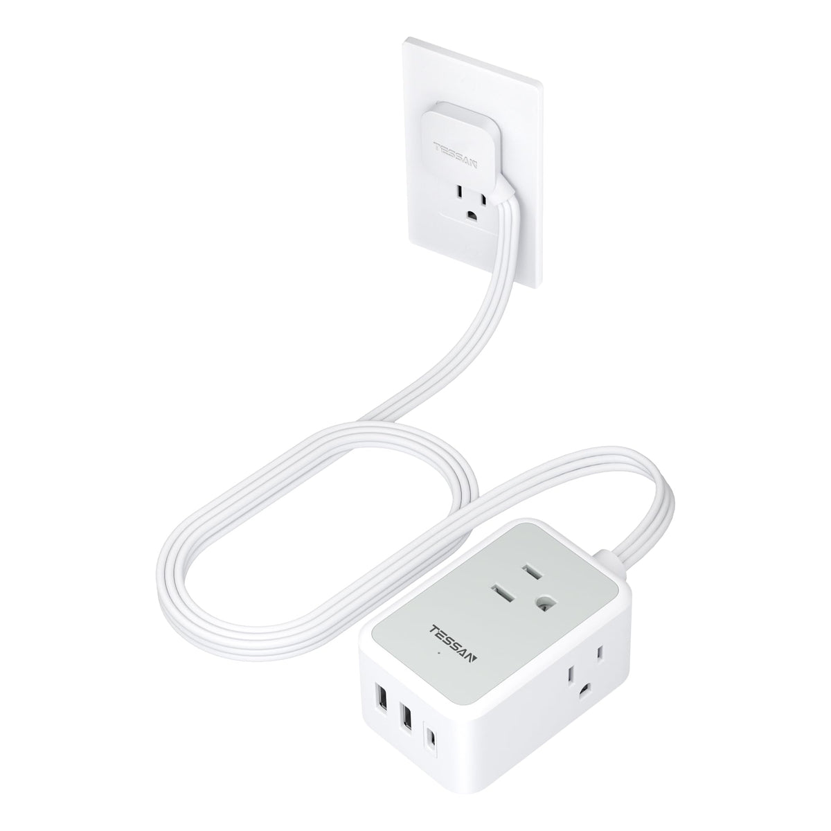 TESSAN small flat plug power strip showing ultra-slim design for space-saving placement