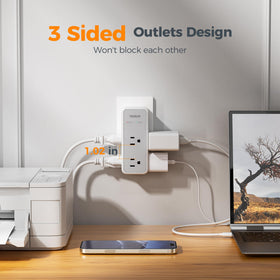 TESSAN compact wall plug extender shown behind furniture to save space.