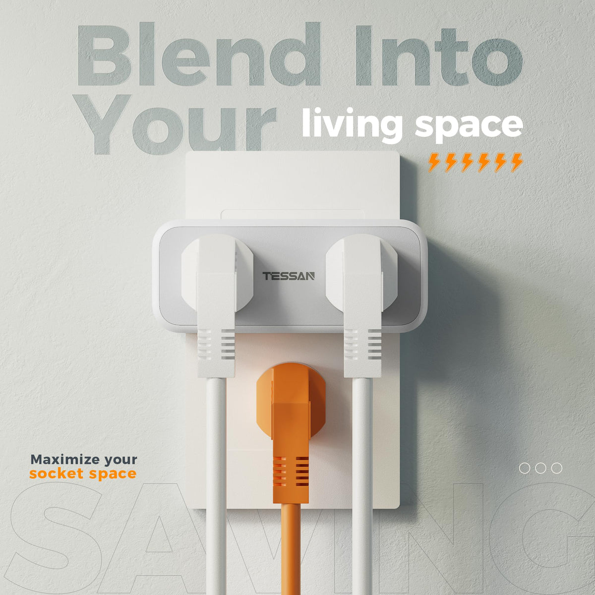 TESSAN space-saving wall plug keeps outlets accessible in tight spaces.