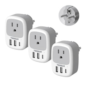 TESSAN Spain adapter with Type F plug and three USB ports for convenient charging.