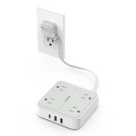 TESSAN surge protector flat extension 1ft front view showing space-saving behind a TV