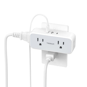 TESSAN surge protector outlet extender with four outlets and three USB ports for versatile charging.