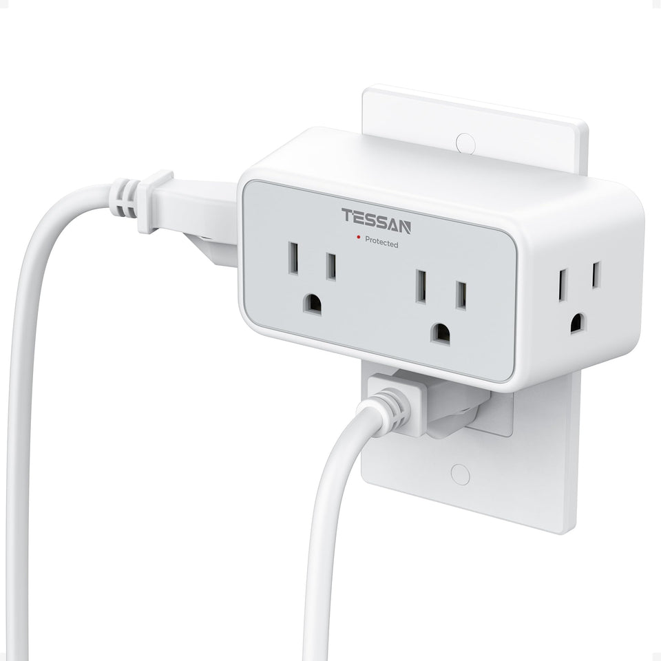 TESSAN surge protector outlet extender with four outlets for safer simultaneous charging.