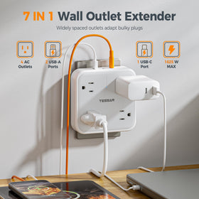 TESSAN surge protector guards electronics from power spikes.