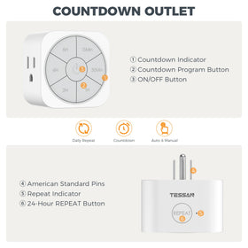 TESSAN timer outlet indoor compact design saves space on crowded power strips