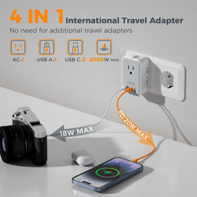 TESSAN 4-in-1 travel plug powering multiple devices simultaneously.