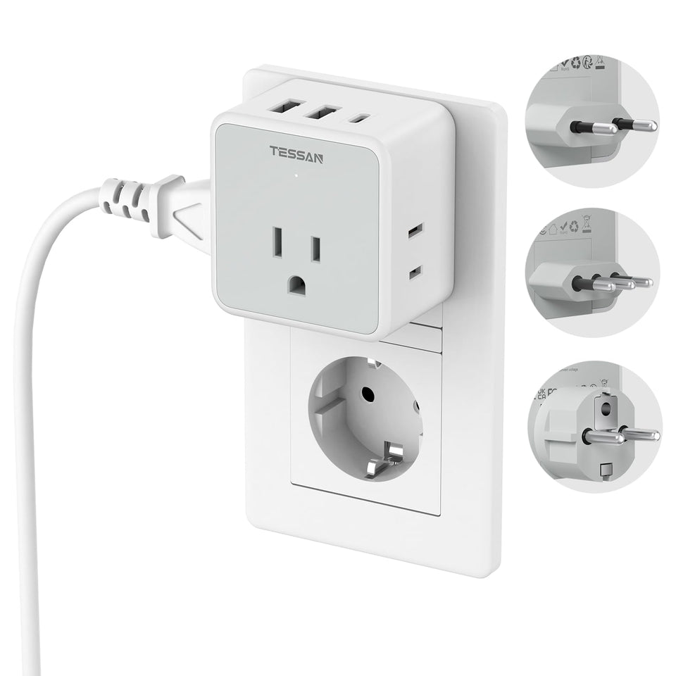 TESSAN travel adapter kit with detachable EU plugs for universal compatibility