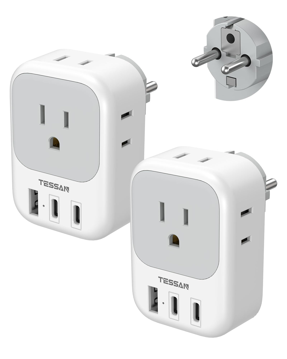 TESSAN Type F plug adapter with 4 outlets for European travel