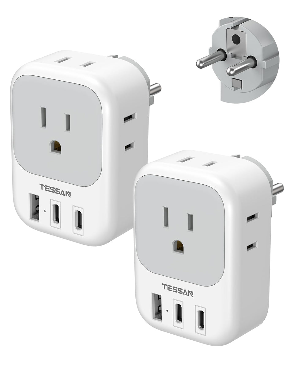 TESSAN Type F plug adapter with 4 outlets for European travel