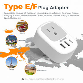 TESSAN Type F plug adapter plugged into a wall outlet showcasing compact design
