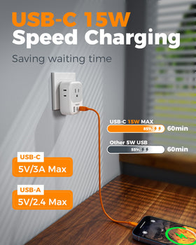 TESSAN Type F adapter with USB-A port for additional charging options