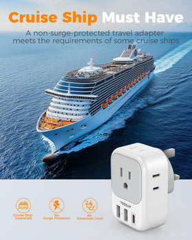 TESSAN Type G adapter note on voltage compatibility (100-250V) and device types.