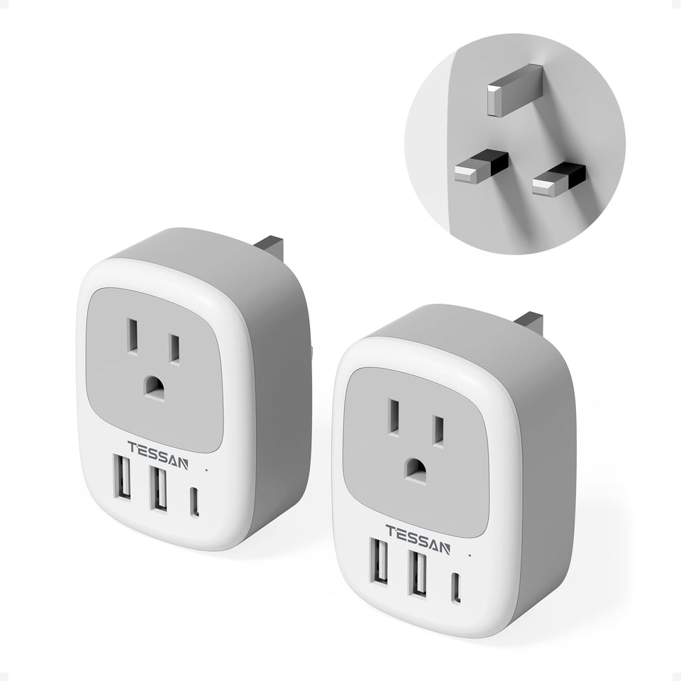 TESSAN UK adapter compact design for travel and packing efficiency.