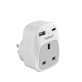 TESSAN UK to US plug adapter front view for seamless travel charging